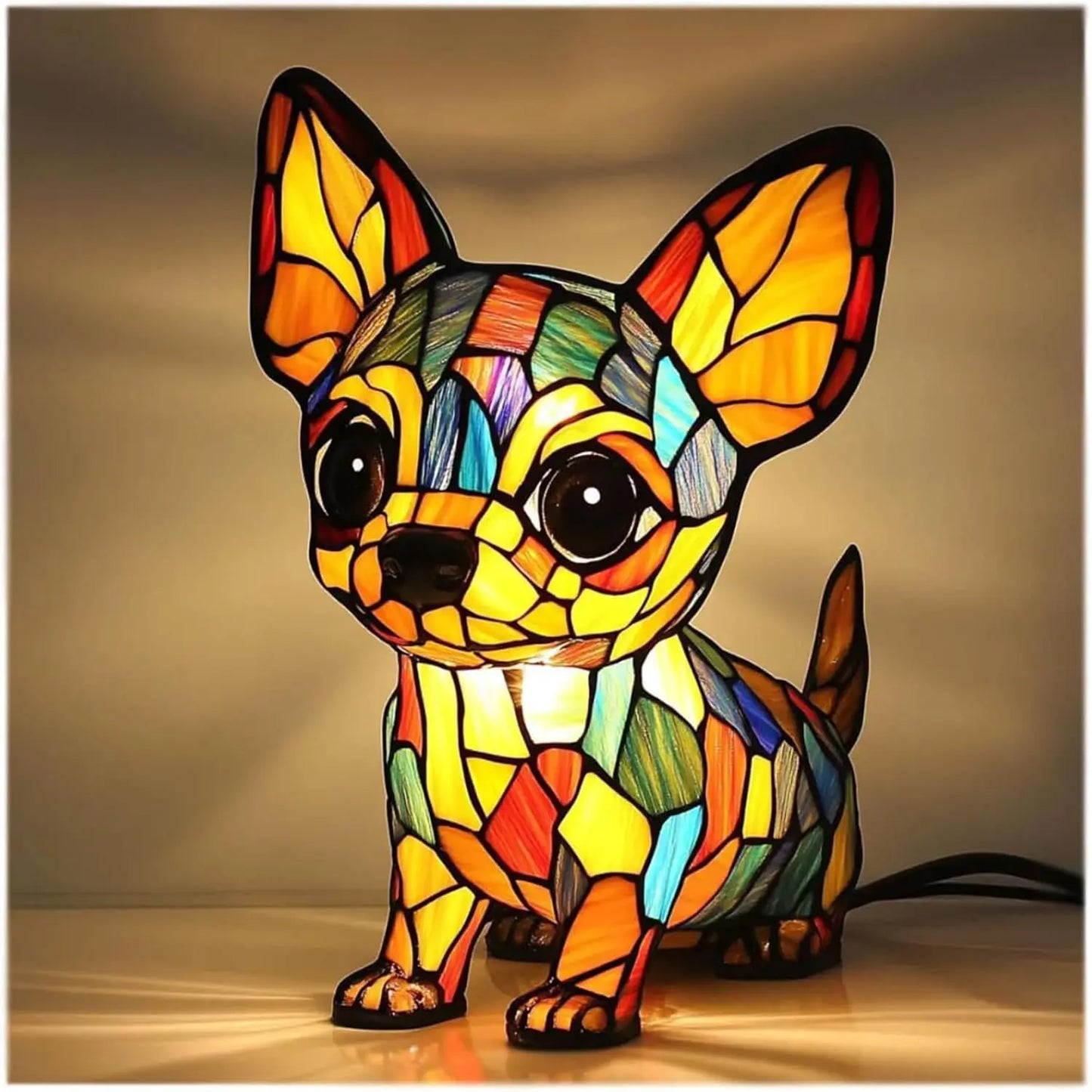 Enchanting Pooch Stained Glass Accent Lamp
