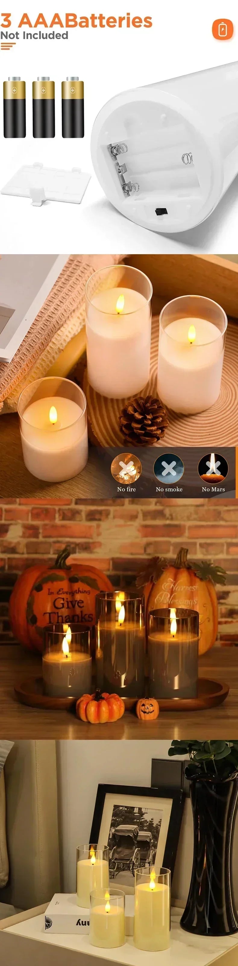 Pillar Candles with LED Light and Glow Effect