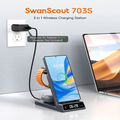 3-in-1 Wireless Charging Dock – Foldable Design for Devices