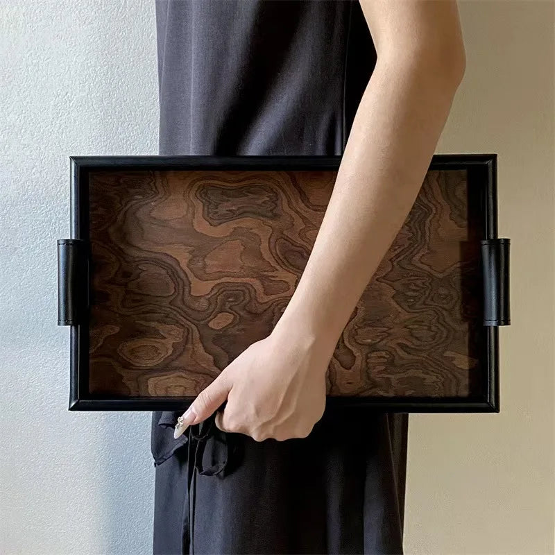 Organizational Woven Tray – Chic Design with Volcano Motif
