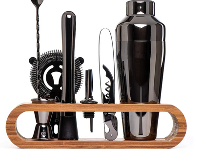Premium Cocktail Mixing Set with Elegant Bamboo Stand