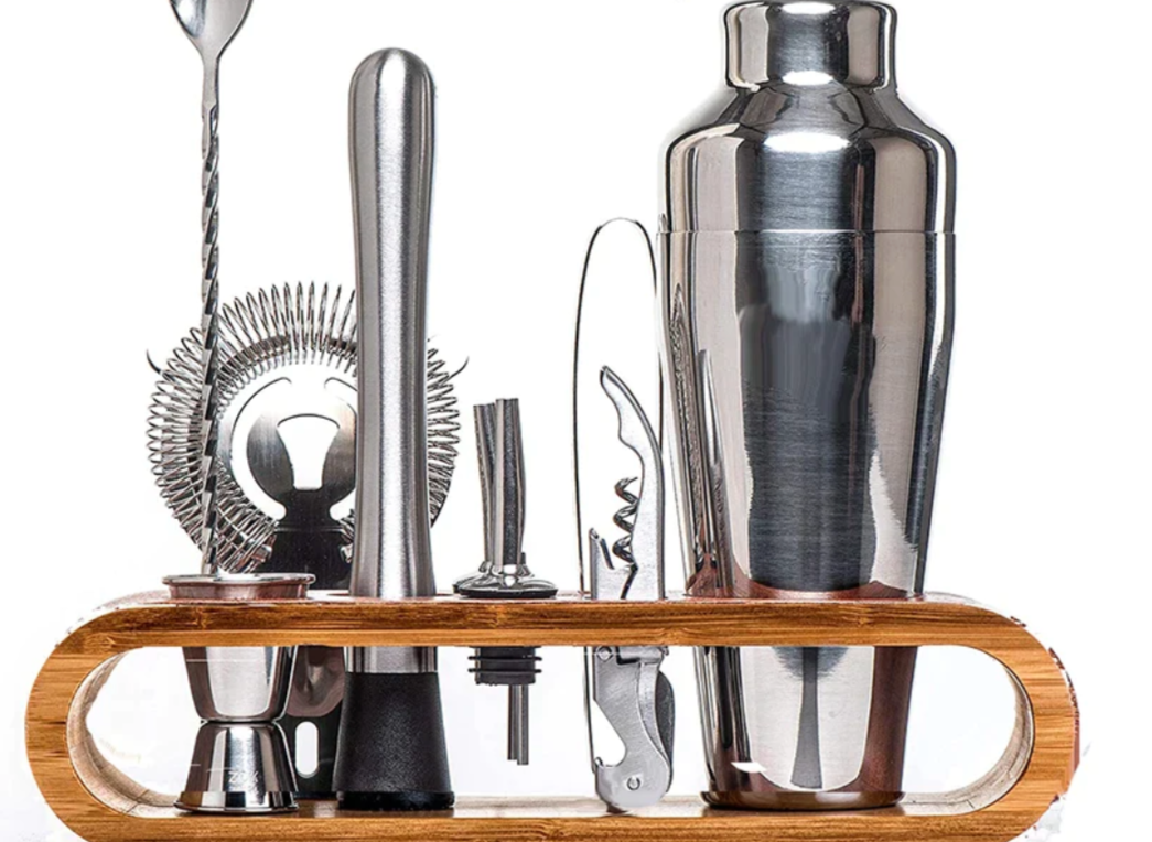 Premium Cocktail Mixing Set with Elegant Bamboo Stand