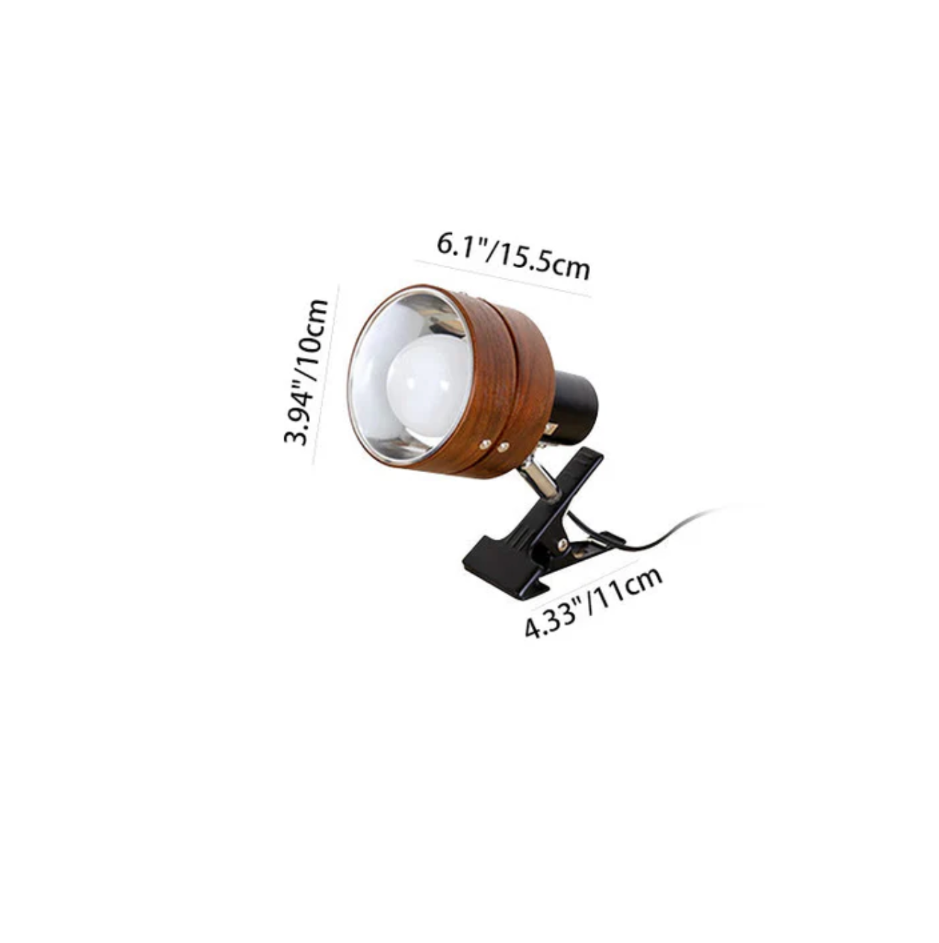 Adjustable Clip-On Desk Spotlight Lamp in Wood and Metal