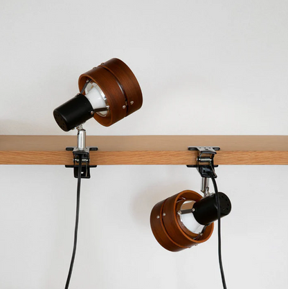 Adjustable Clip-On Desk Spotlight Lamp in Wood and Metal
