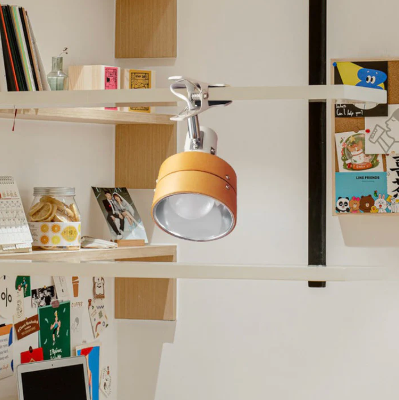 Adjustable Clip-On Desk Spotlight Lamp in Wood and Metal