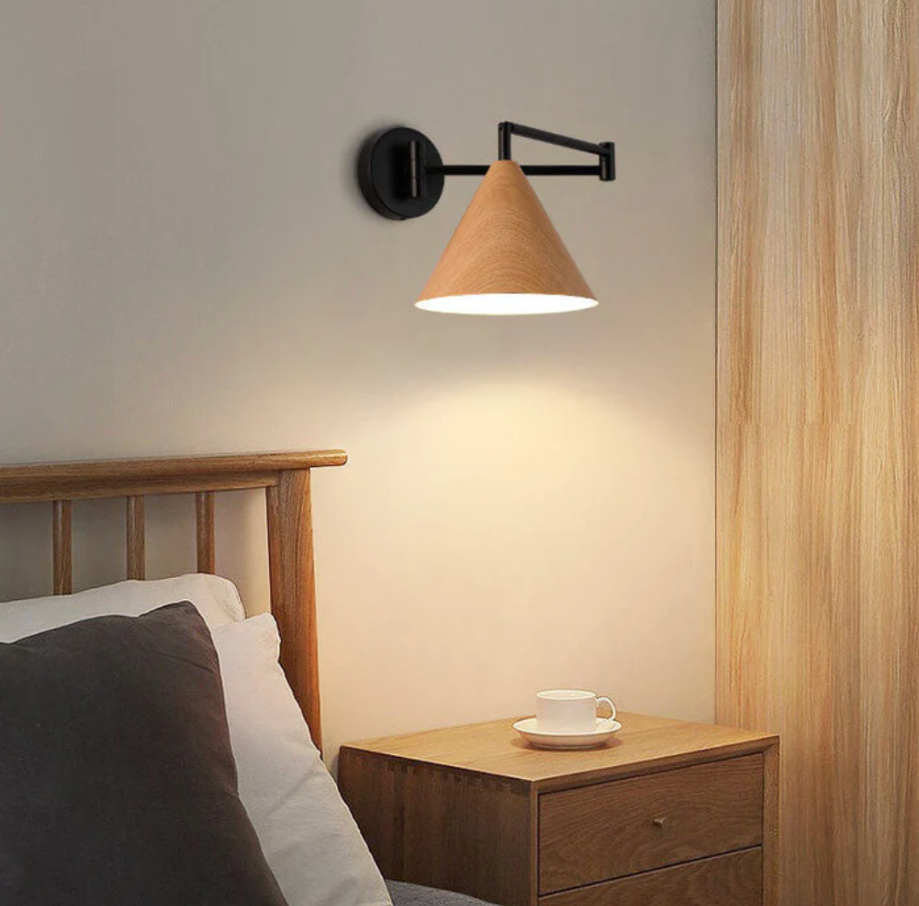 Sleek Scandinavian Wall Light with Wooden Accents