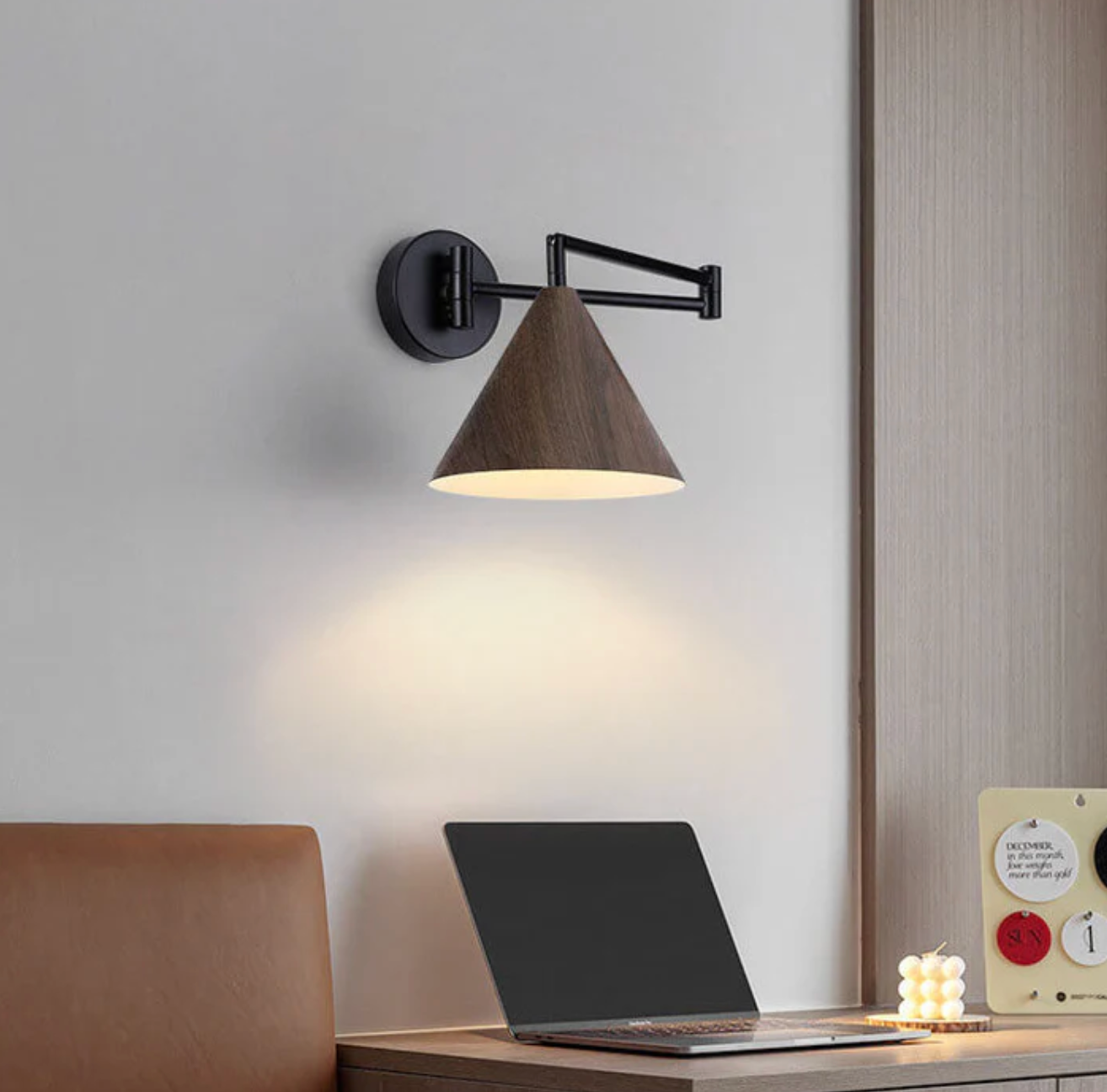 Sleek Scandinavian Wall Light with Wooden Accents