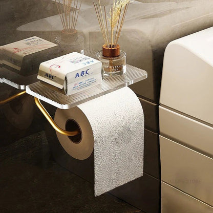 Sleek Wall-Mounted Toilet Paper Holder with Storage Shelf