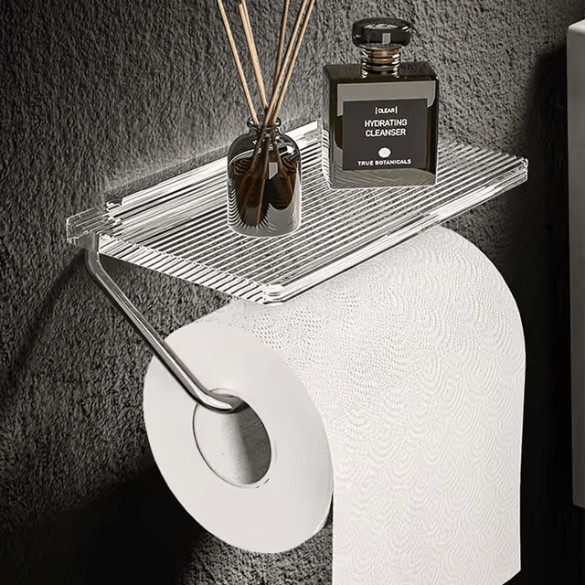 Sleek Wall-Mounted Toilet Paper Holder with Storage Shelf
