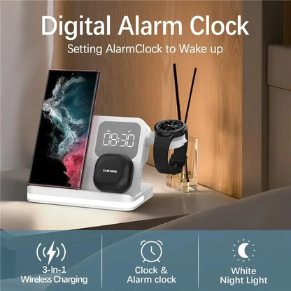 Wireless Charging Station with LED Clock – 6 Functions