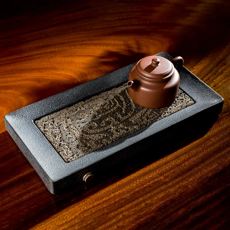 Tea Serving Tray in Volcanic Basalt with Dragon Design