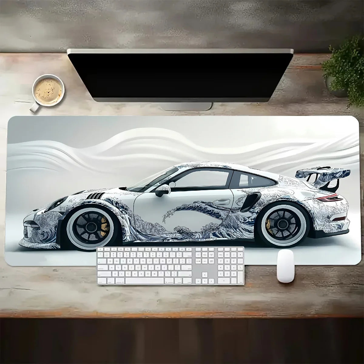 Large Gaming Mouse Pad Featuring Sports Car Graphic