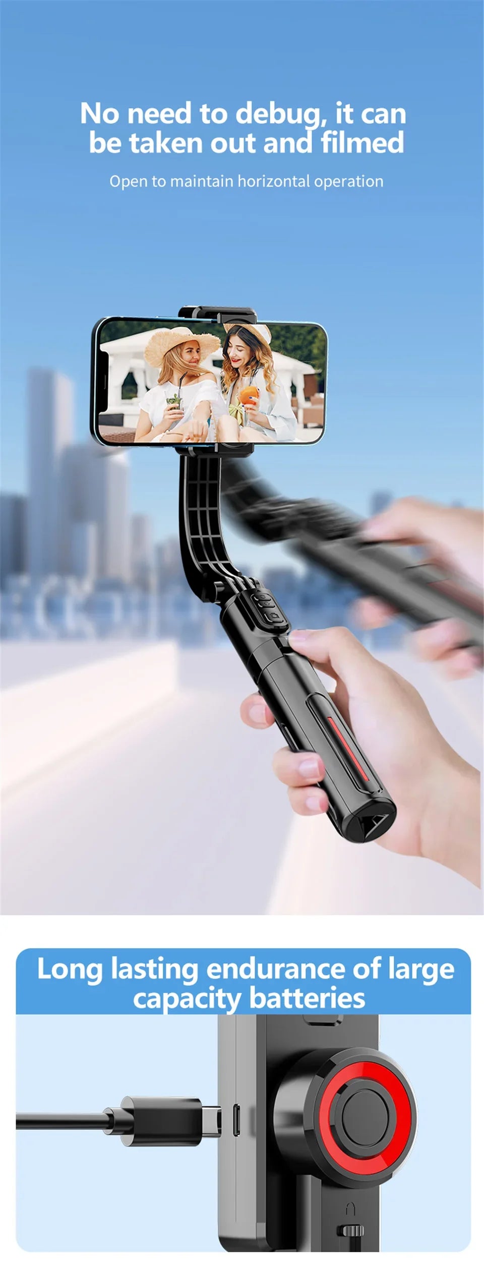 Wireless Gimbal Tripod Stabilizer with Bluetooth Connectivity