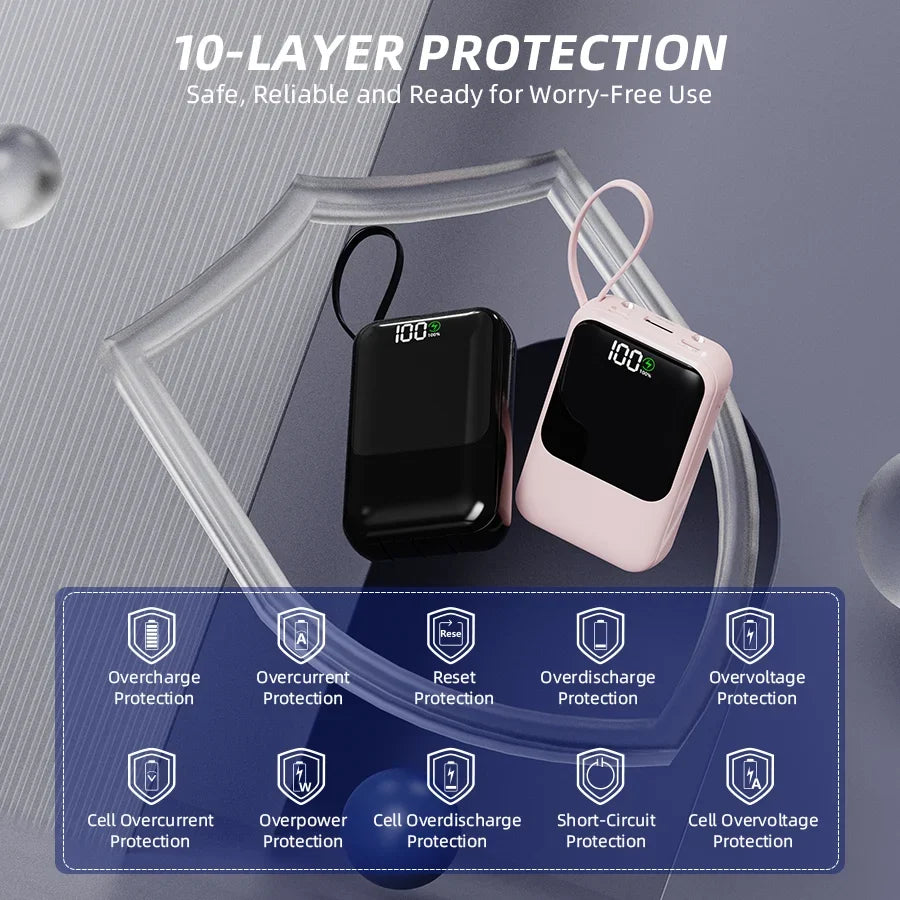 Power Bank with Integrated Cable – High Capacity Portable Charger
