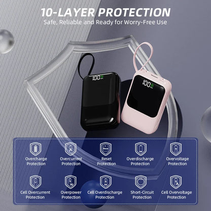 Power Bank with Integrated Cable – High Capacity Portable Charger