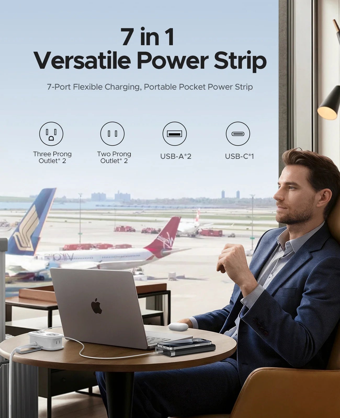 Travel-Friendly Power Strip with Cord Organization