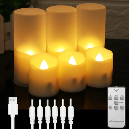 Set of 6 Rechargeable LED Candles with Timer Function
