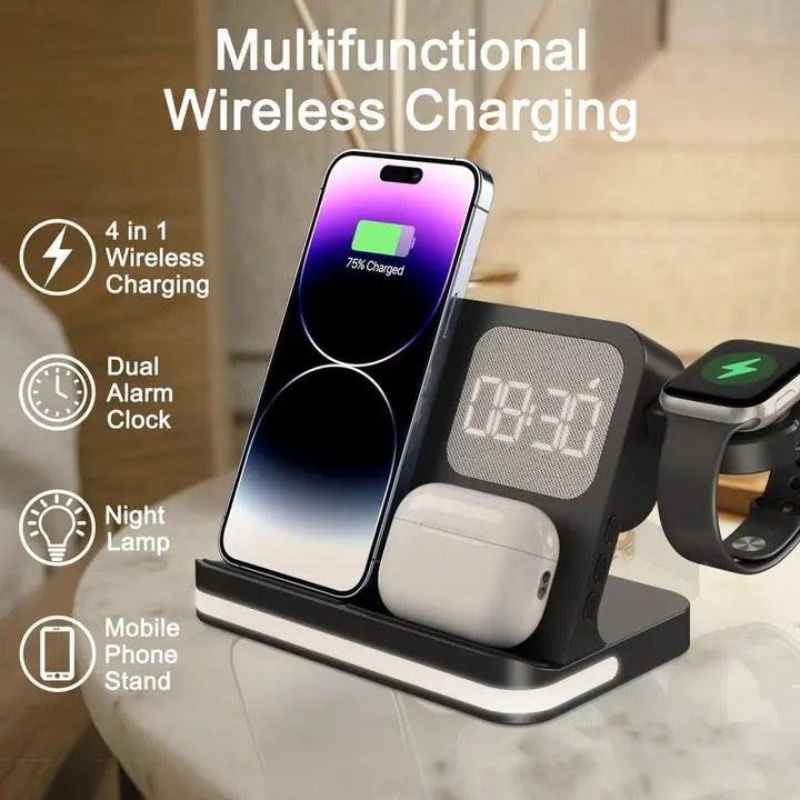 Wireless Charging Station with LED Clock – 6 Functions