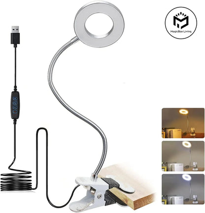 Desk Lamp with LED Light and Ring Clamp Attachment