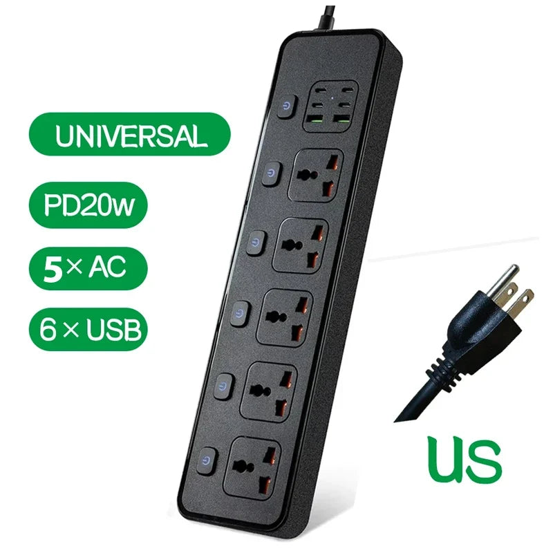 Travel Power Adapter with Multiple Outlets for Global Use