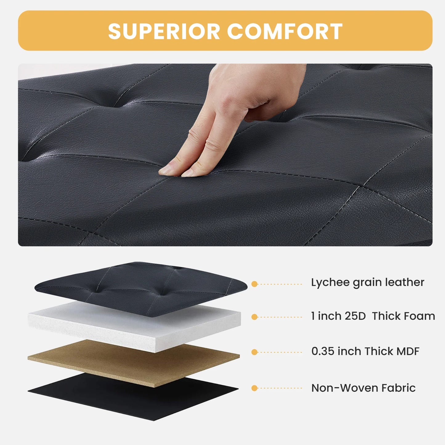 Foldable Ottoman with Leather Finish for Storage