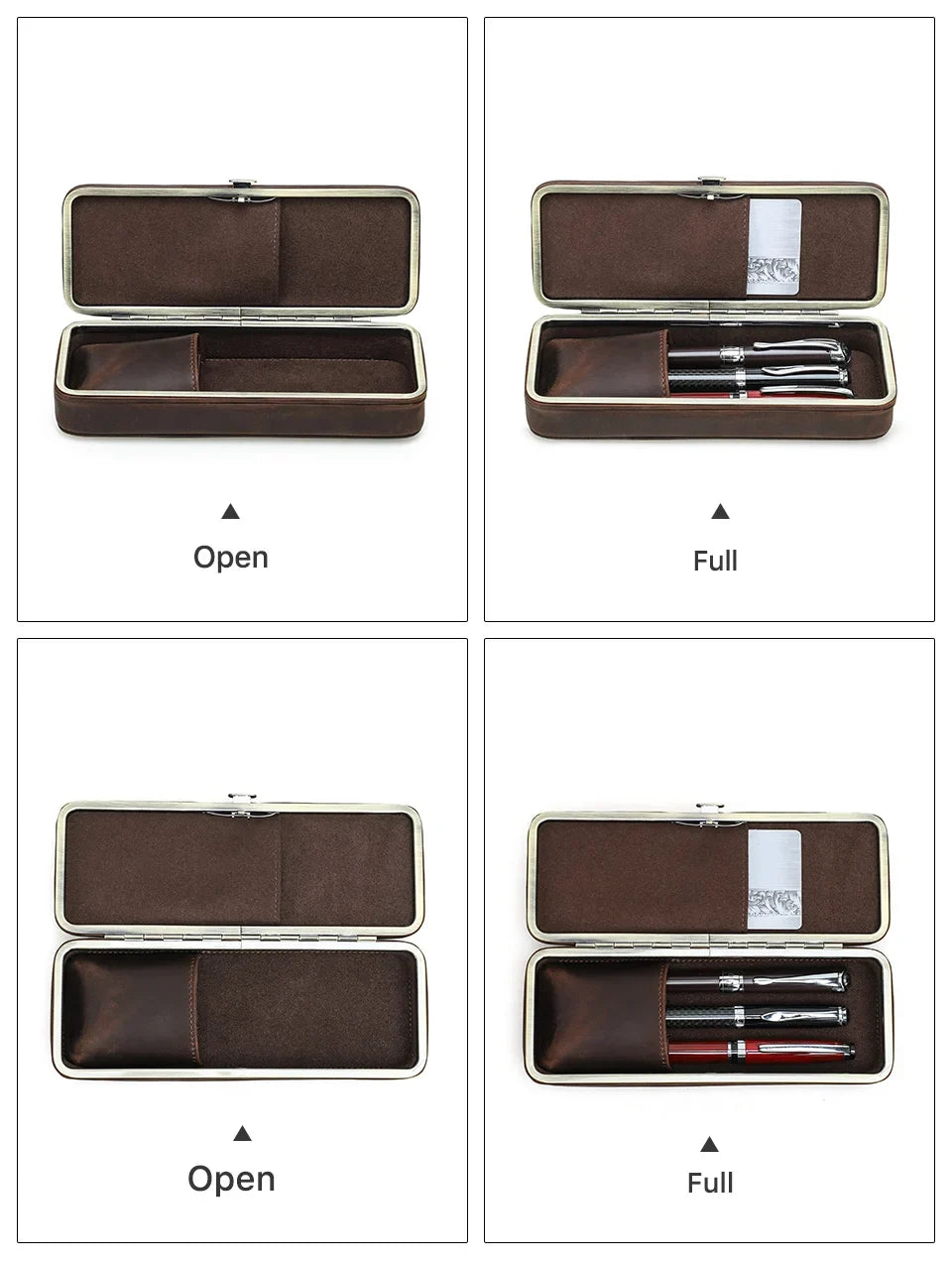 Leather Pen Holder with Three Compartments in Vintage Design