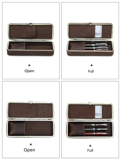 Leather Pen Holder with Three Compartments in Vintage Design