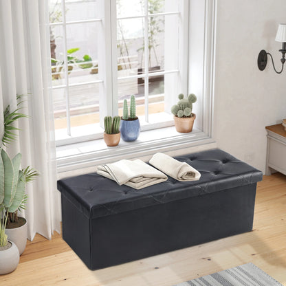 Foldable Ottoman with Leather Finish for Storage