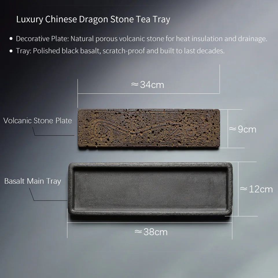 Tea Serving Tray in Volcanic Basalt with Dragon Design