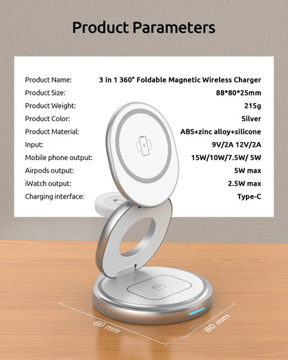 Magnetic Charging Stand with 3-in-1 Rotating Features