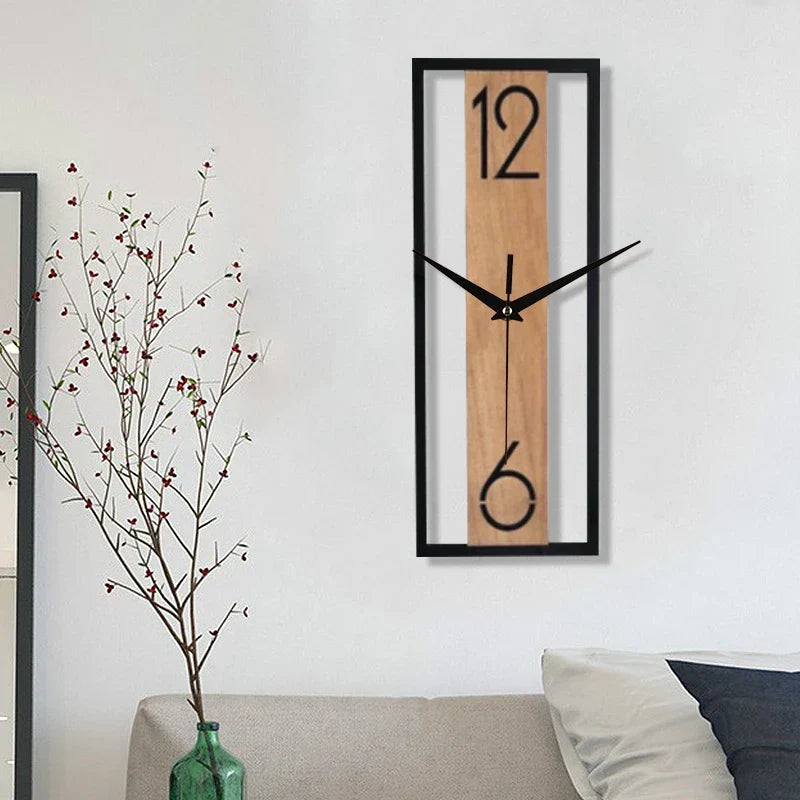 Elegant Vertical Wall Clock with Natural Wood Frame
