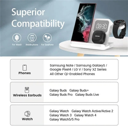 Wireless Charging Station with LED Clock – 6 Functions