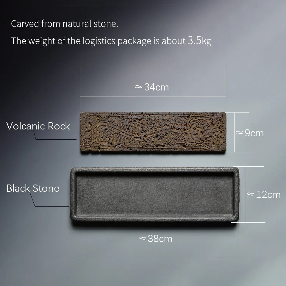 Tea Serving Tray in Volcanic Basalt with Dragon Design