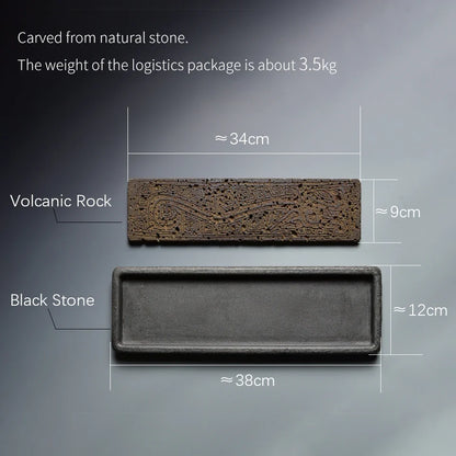 Tea Serving Tray in Volcanic Basalt with Dragon Design