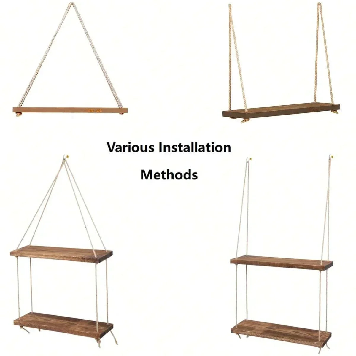 Hanging Shelf with Hemp Rope and Wooden Design