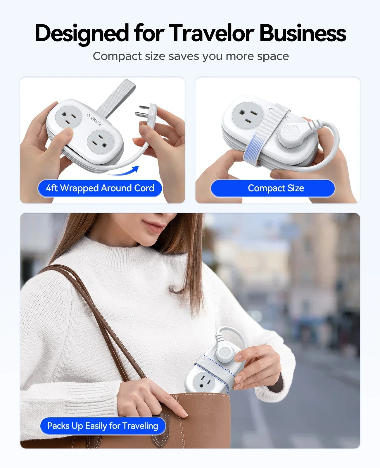 Travel-Friendly Power Strip with Cord Organization