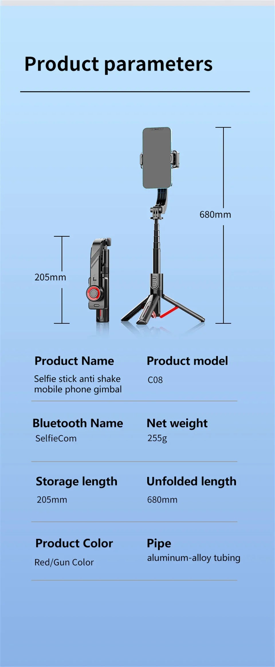 Wireless Gimbal Tripod Stabilizer with Bluetooth Connectivity