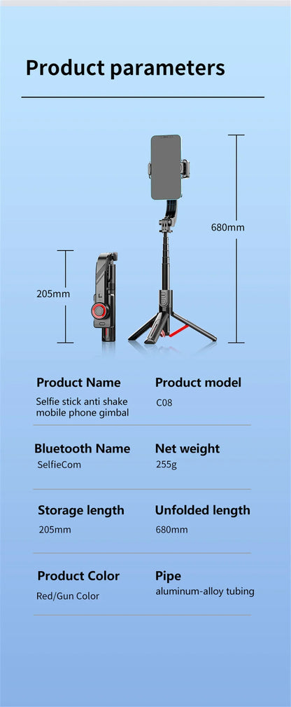 Wireless Gimbal Tripod Stabilizer with Bluetooth Connectivity