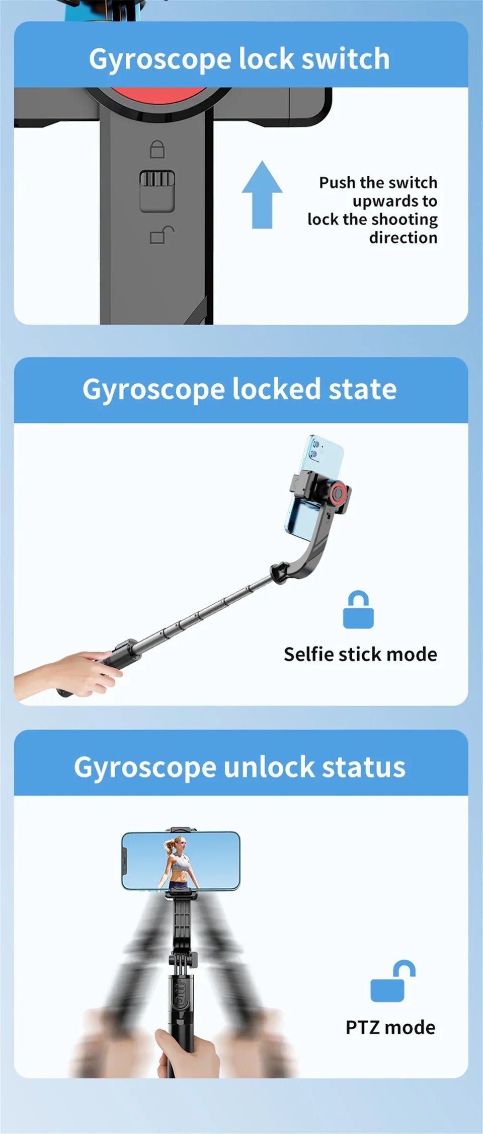 Wireless Gimbal Tripod Stabilizer with Bluetooth Connectivity