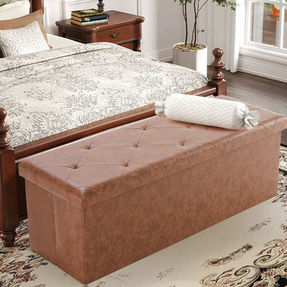 Foldable Ottoman with Leather Finish for Storage
