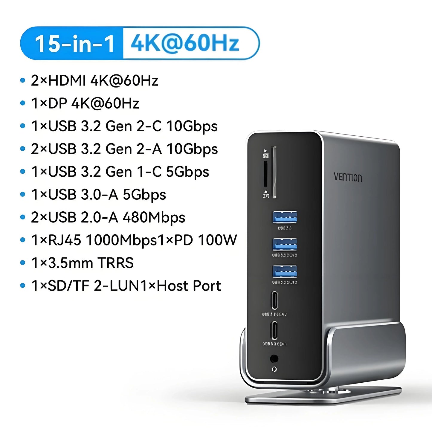 15-Port Hub Station Featuring Various Connection Choices