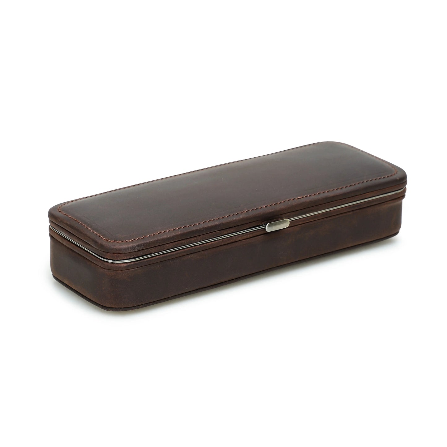 Leather Pen Holder with Three Compartments in Vintage Design