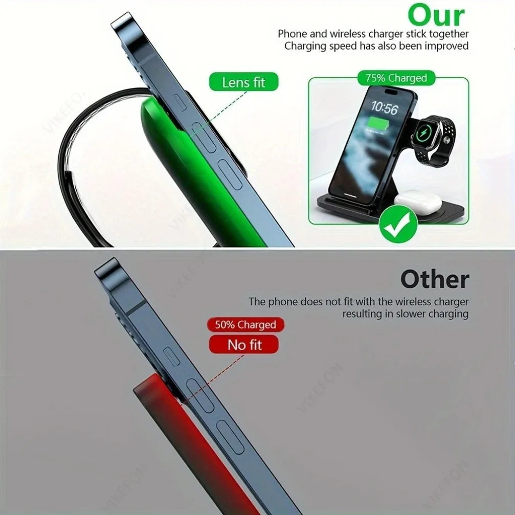 3-in-1 Wireless Charging Dock – Foldable and Versatile Charging Solution