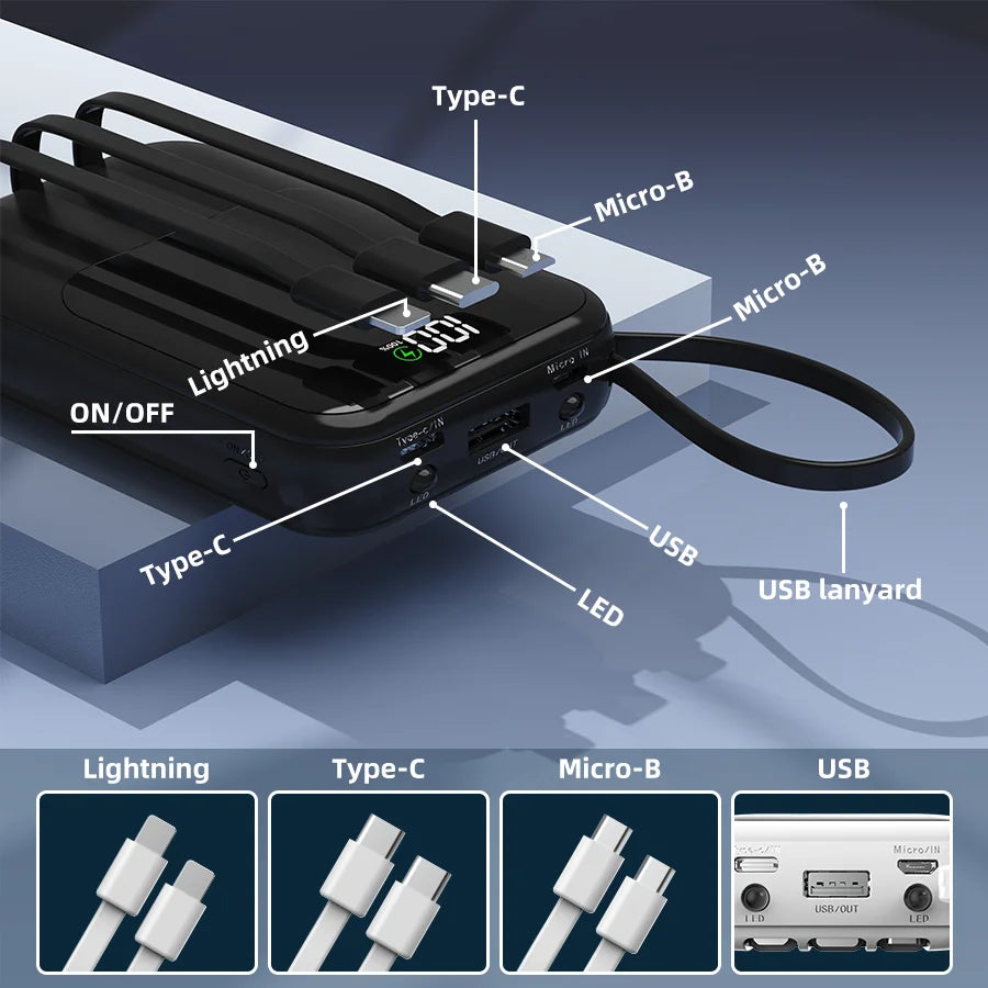 Power Bank with Integrated Cable – High Capacity Portable Charger