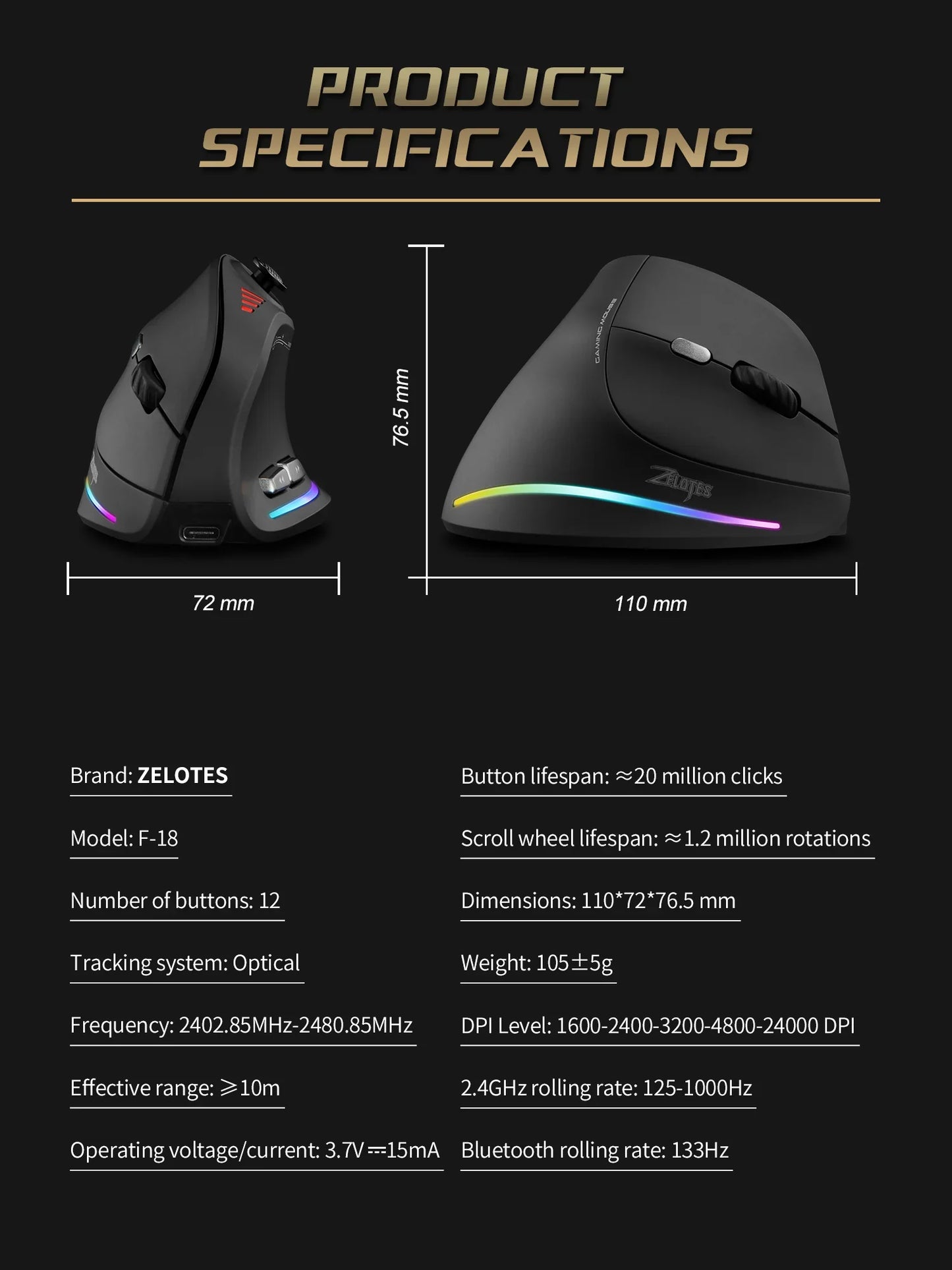 Wireless Vertical Ergonomic Mouse Model F18