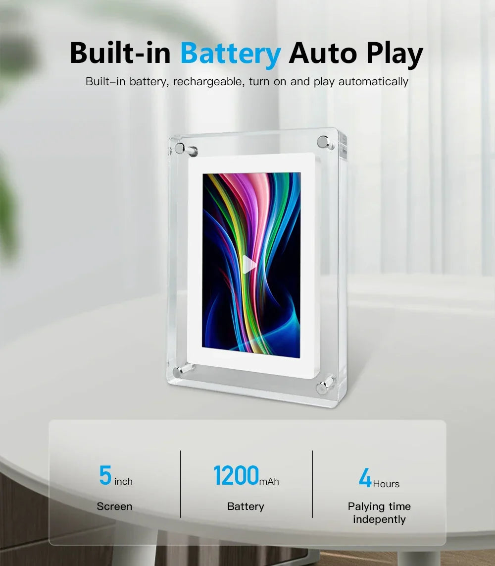 Sleek Wireless Digital Photo Display with Rechargeable Battery
