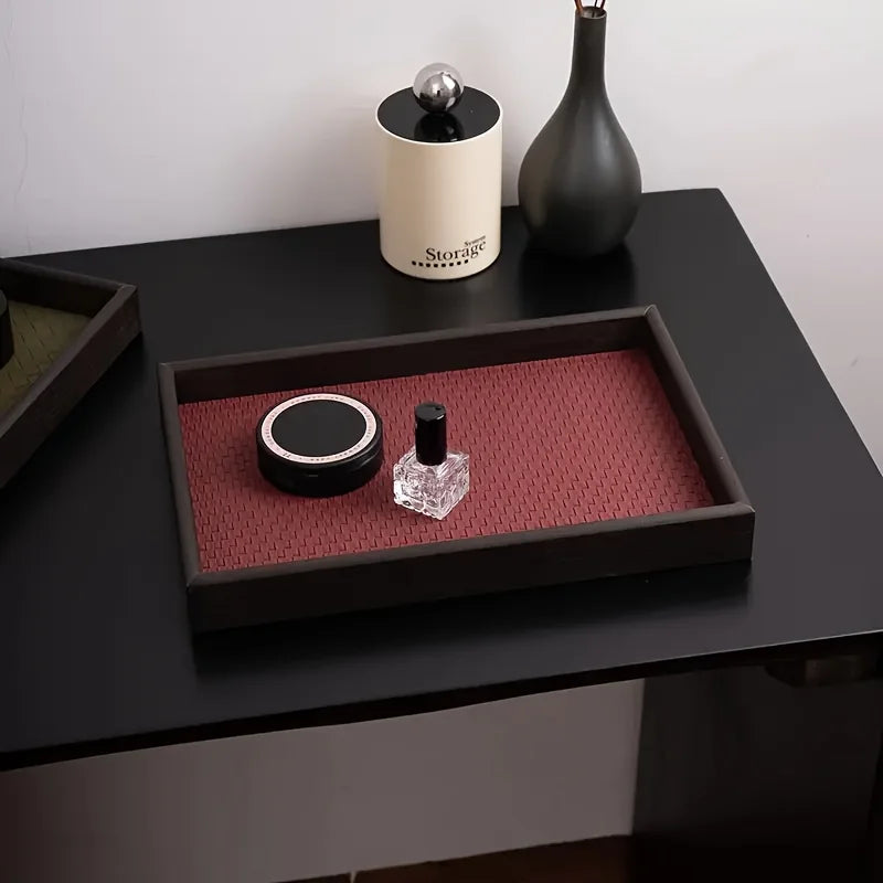 Faux Leather Storage Tray with Woven Design