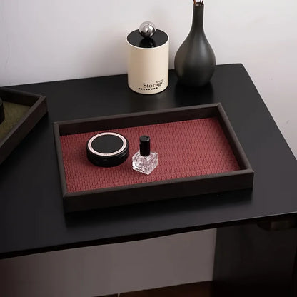 Faux Leather Storage Tray with Woven Design