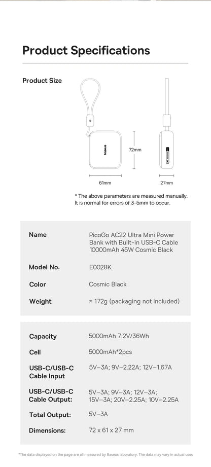 Compact Portable Charger with Integrated Cable