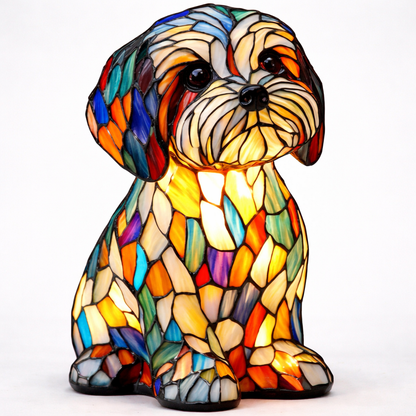 Artistic LED Table Lamp with Canine Stained Glass Design